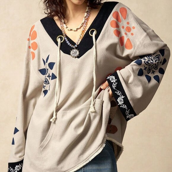 Apricot Boho Women's Casual Loose Printed Blouse For - Picture 6 of 7